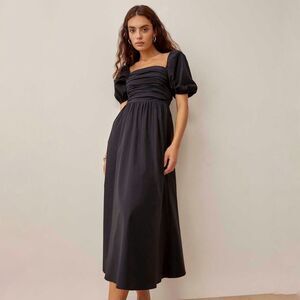Reformation Rachelle Ruched Stretch Cotton Midi Dress in Black Size 12